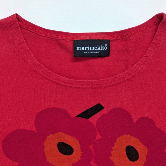 Vintage Marimekko Graphic Floral Red Long Sleeve Tee - Picture 4 of 11